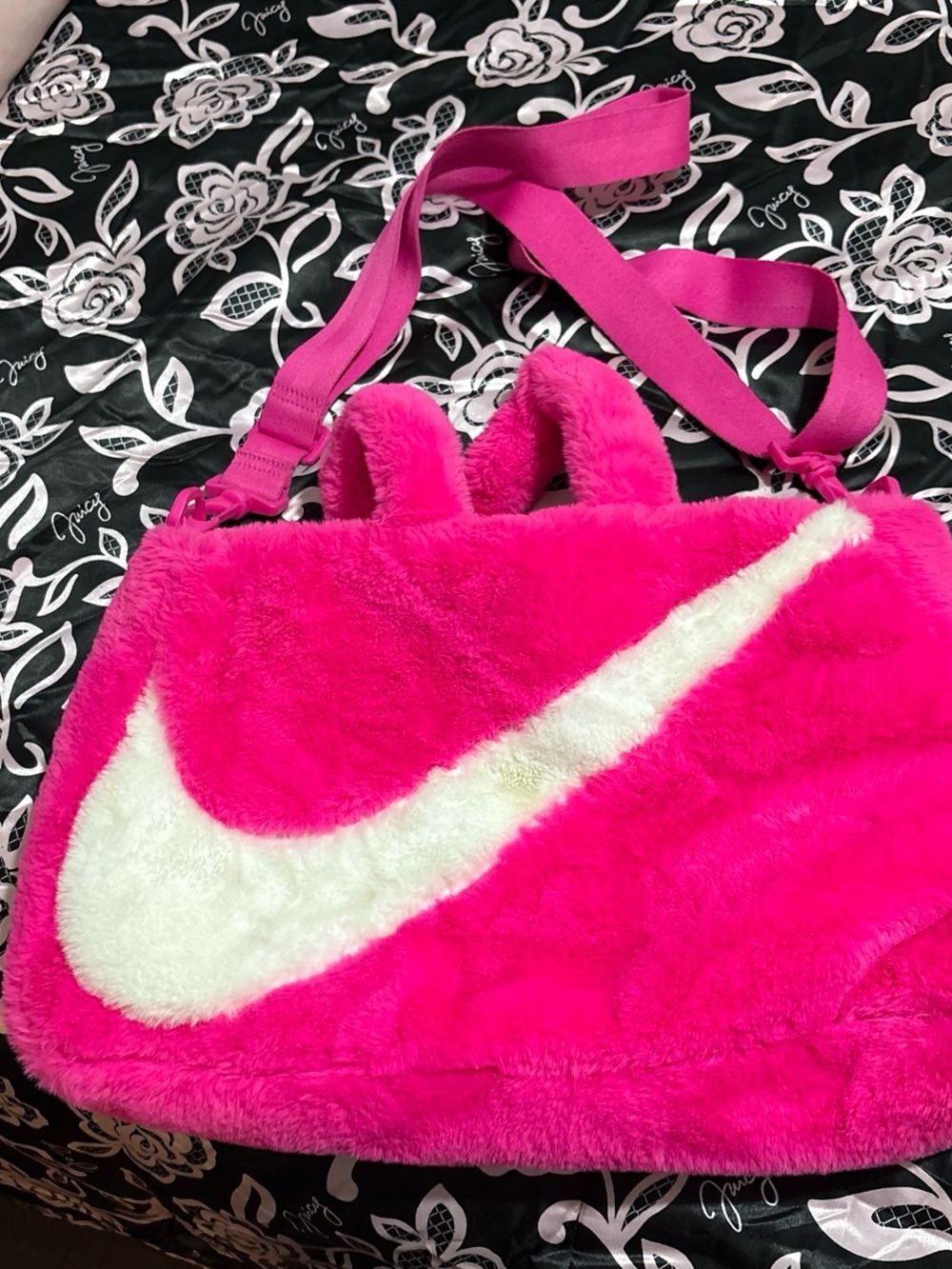 Nike Hot Pink Fuzzy Shoulder Bag with White Swoosh Used